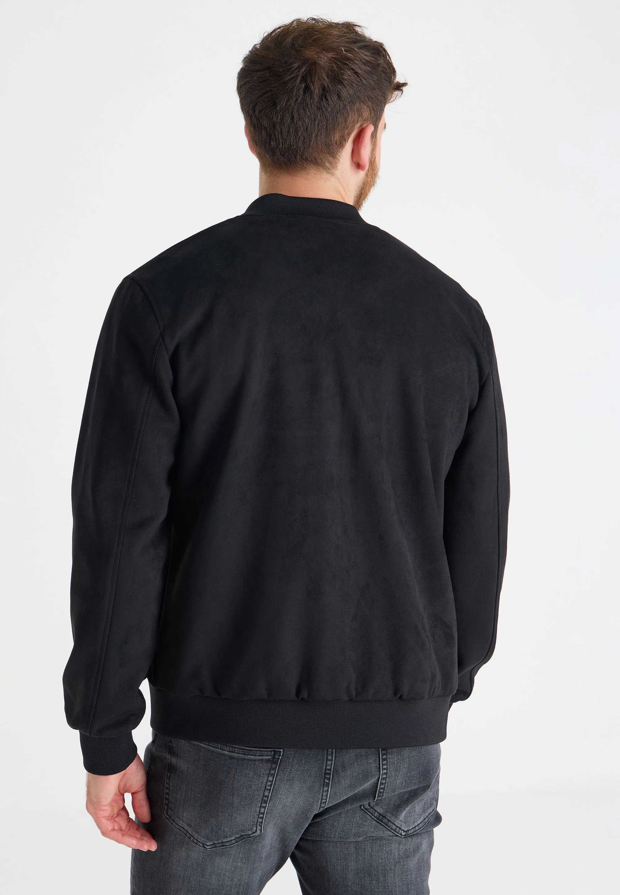 Mens Black Suedette Bomber Jacket