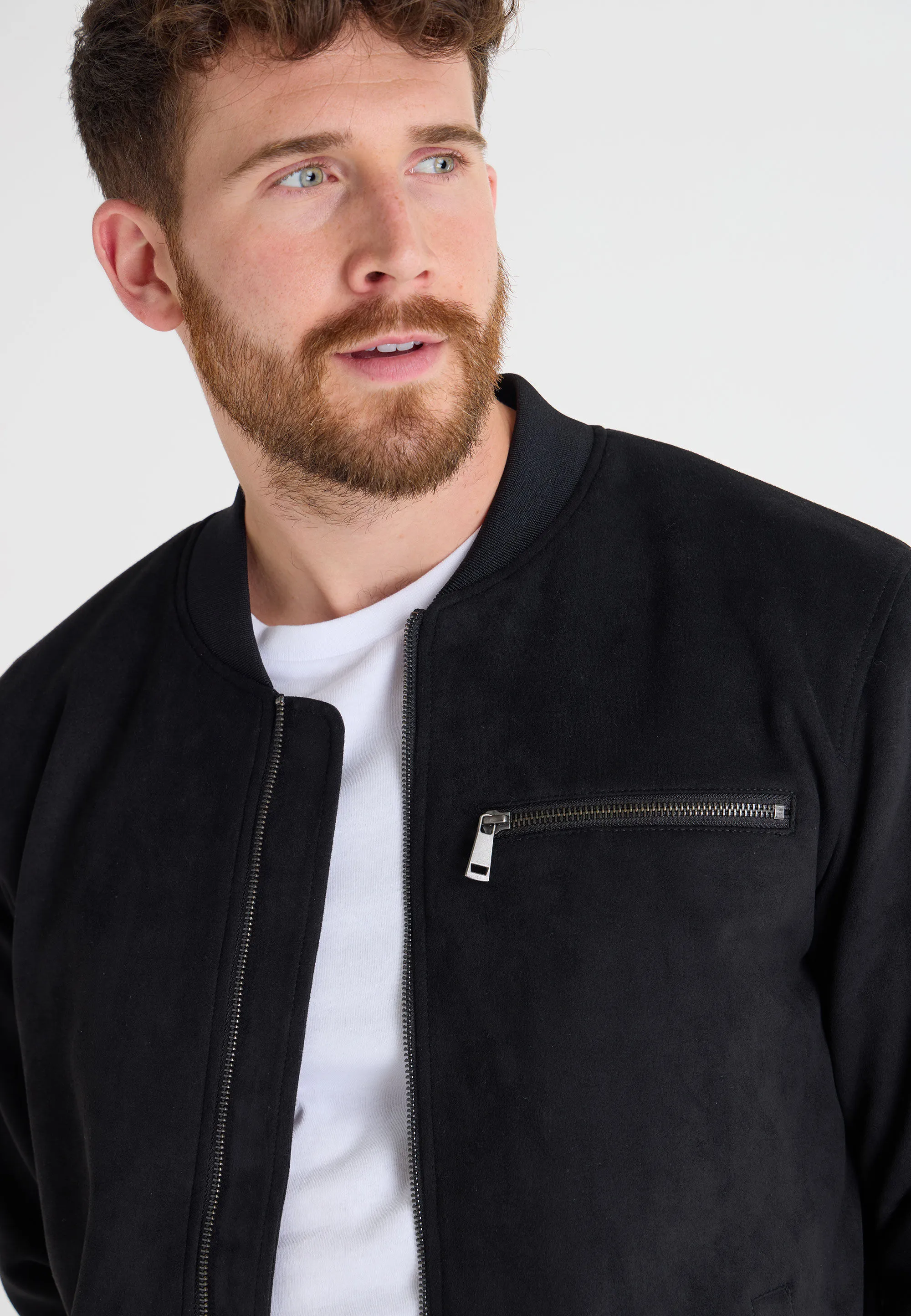 Mens Black Suedette Bomber Jacket