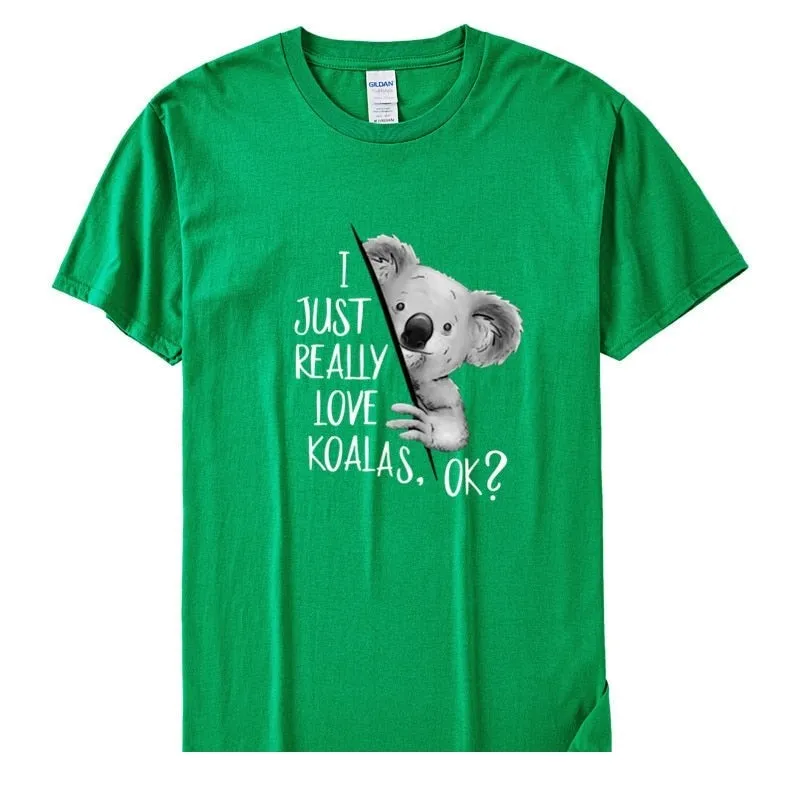 Men's Casual 90s Style I Just Really Love Koalas Ok Printed Cotton T-Shirt