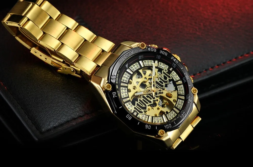 Men's Luxury Casual Golden Skeleton Automatic Mechanical Wristwatch