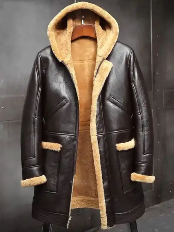 Mens RAF Shearling Fur Sheepskin Leather Coat