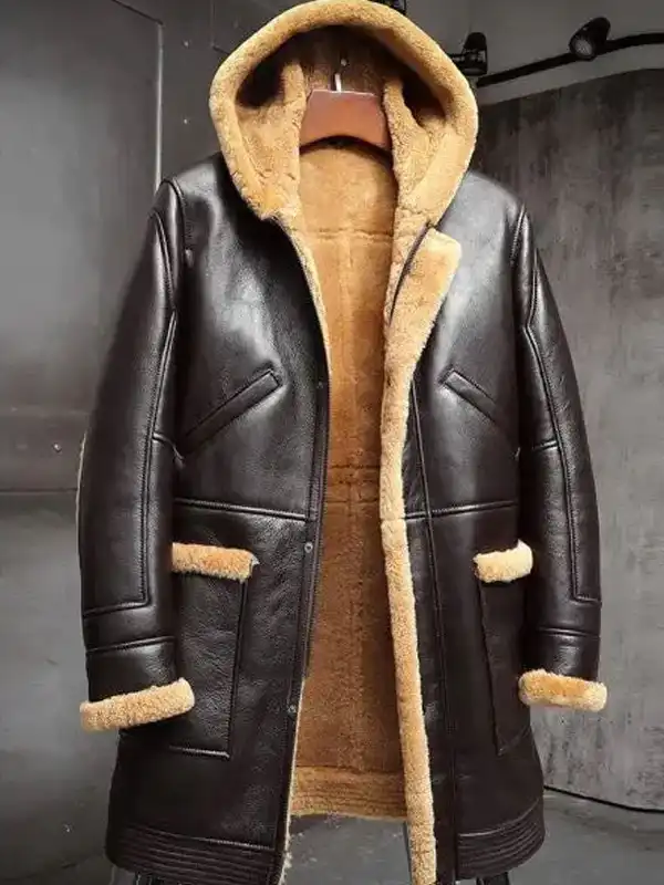 Mens RAF Shearling Fur Sheepskin Leather Coat