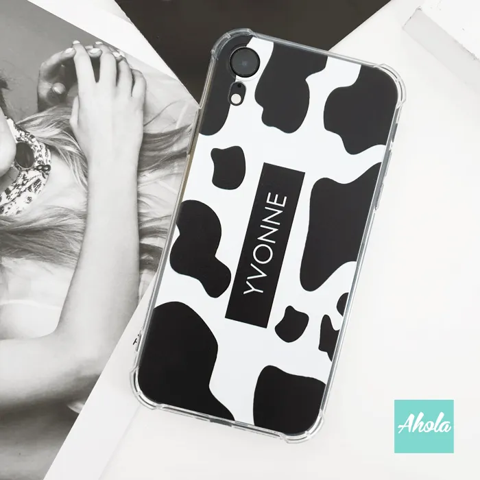 【Milky】Cow Print Soft TPU transparent phone case 乳牛圖案名字透明電話軟殼