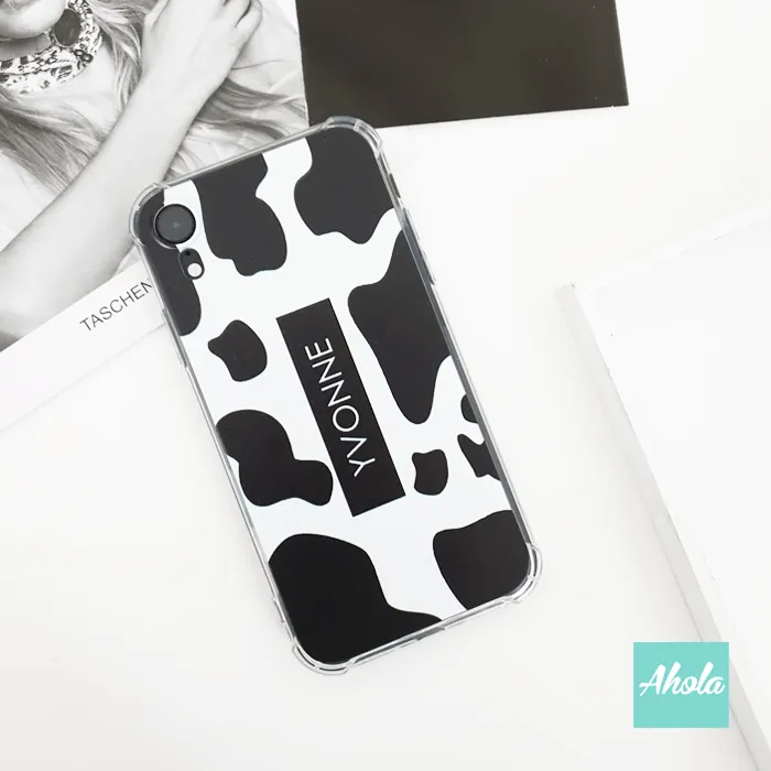 【Milky】Cow Print Soft TPU transparent phone case 乳牛圖案名字透明電話軟殼