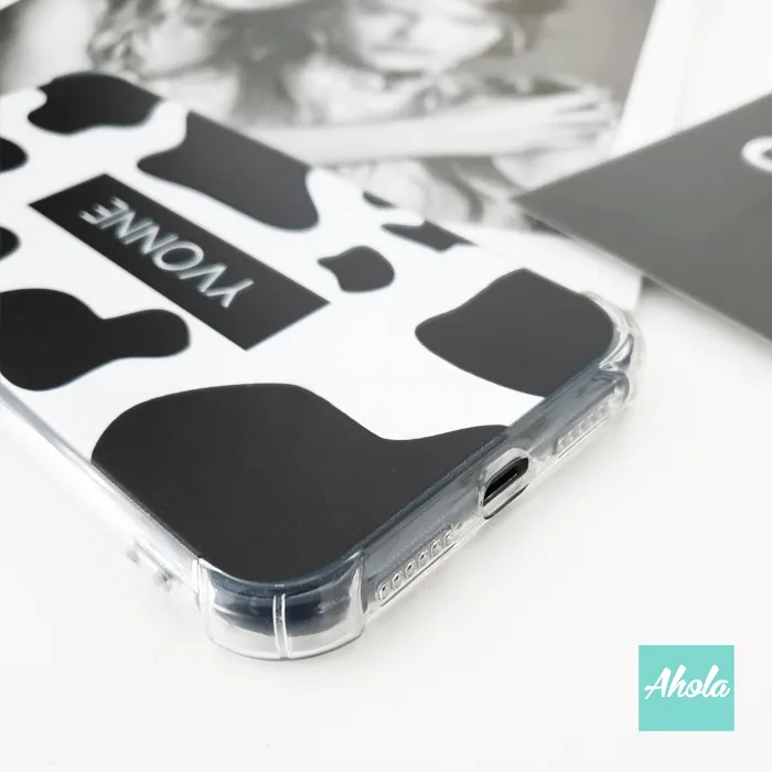 【Milky】Cow Print Soft TPU transparent phone case 乳牛圖案名字透明電話軟殼