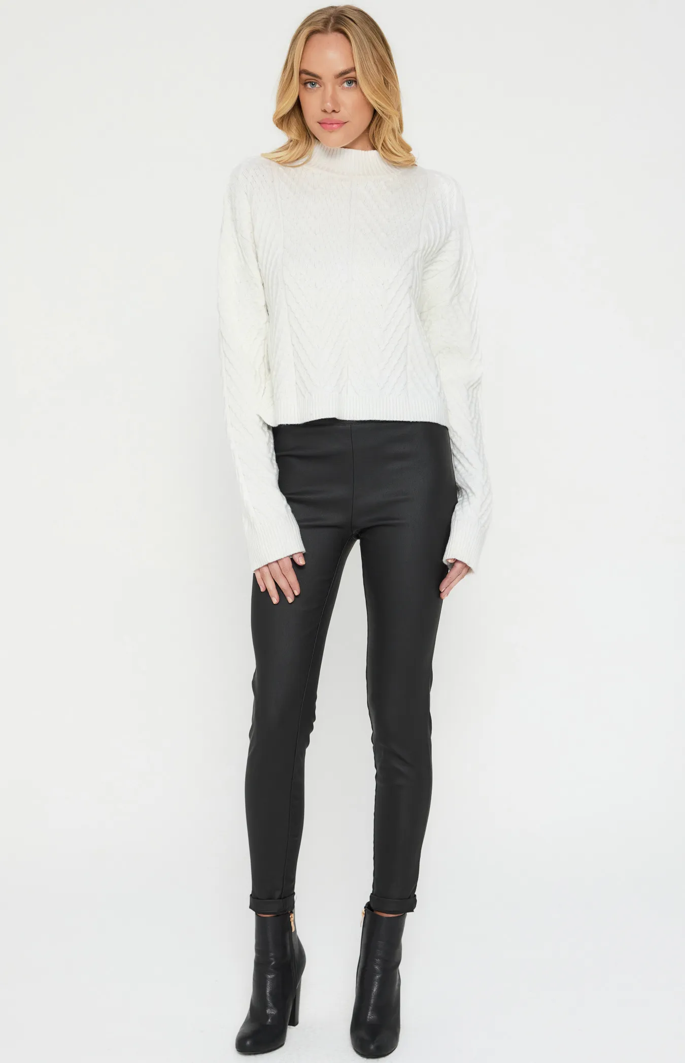 Mock Neckline Cable Knit Textured Jumper (SKN688)