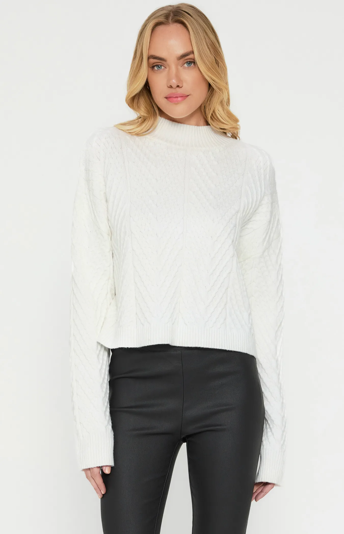 Mock Neckline Cable Knit Textured Jumper (SKN688)