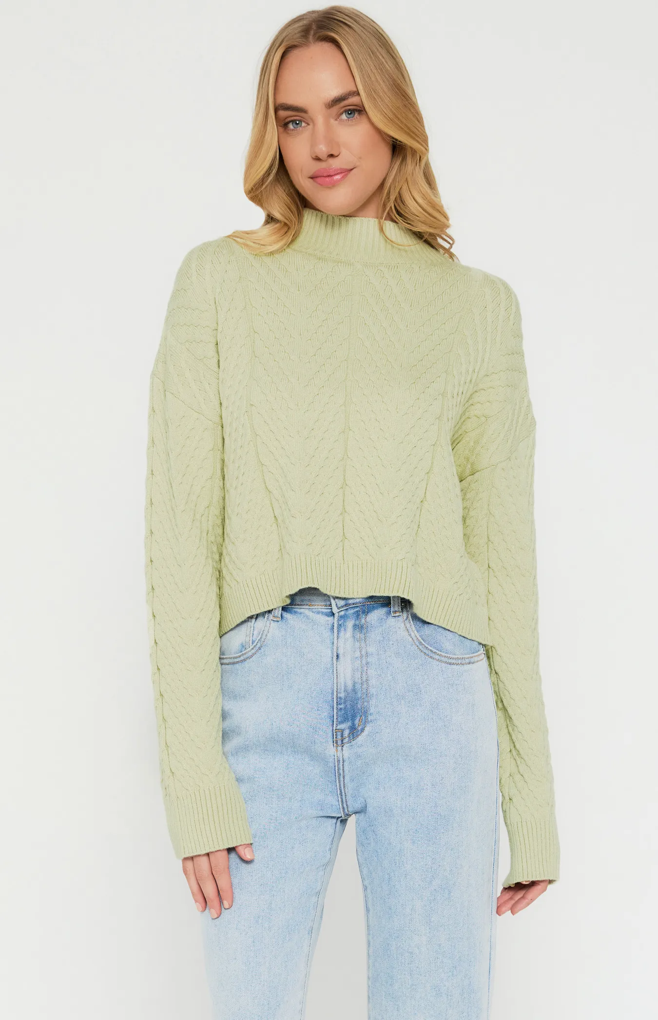 Mock Neckline Cable Knit Textured Jumper (SKN688)