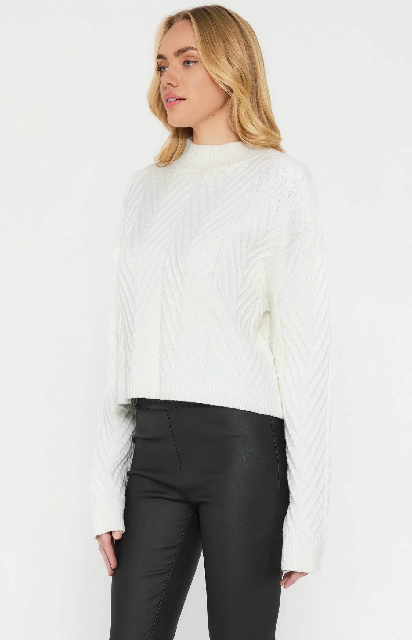 Mock Neckline Cable Knit Textured Jumper (SKN688)