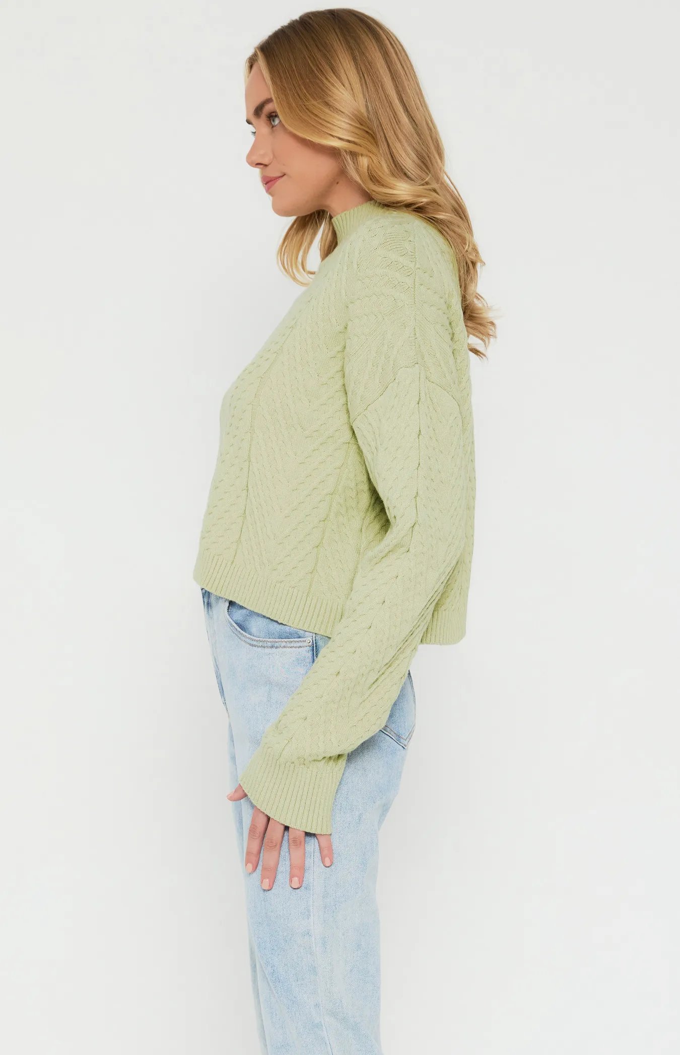 Mock Neckline Cable Knit Textured Jumper (SKN688)