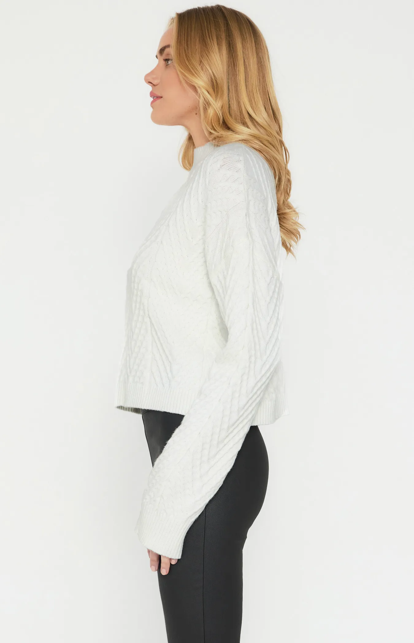 Mock Neckline Cable Knit Textured Jumper (SKN688)