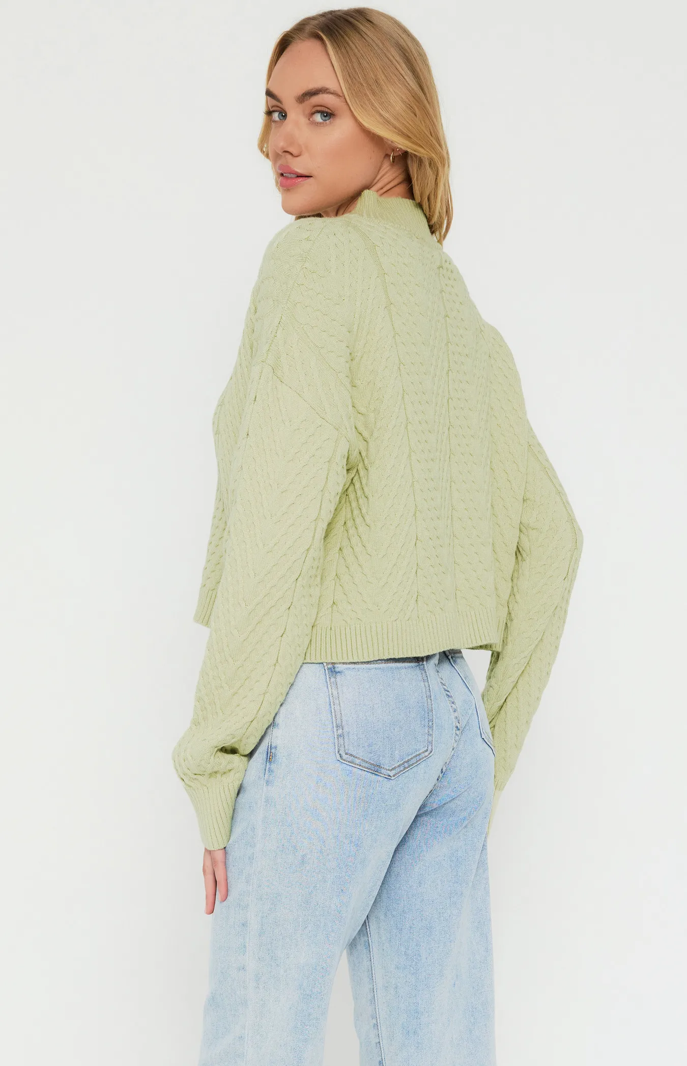 Mock Neckline Cable Knit Textured Jumper (SKN688)