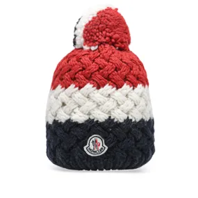 Moncler Tricolour Knitted Pom Pom HatNavy, Red & White