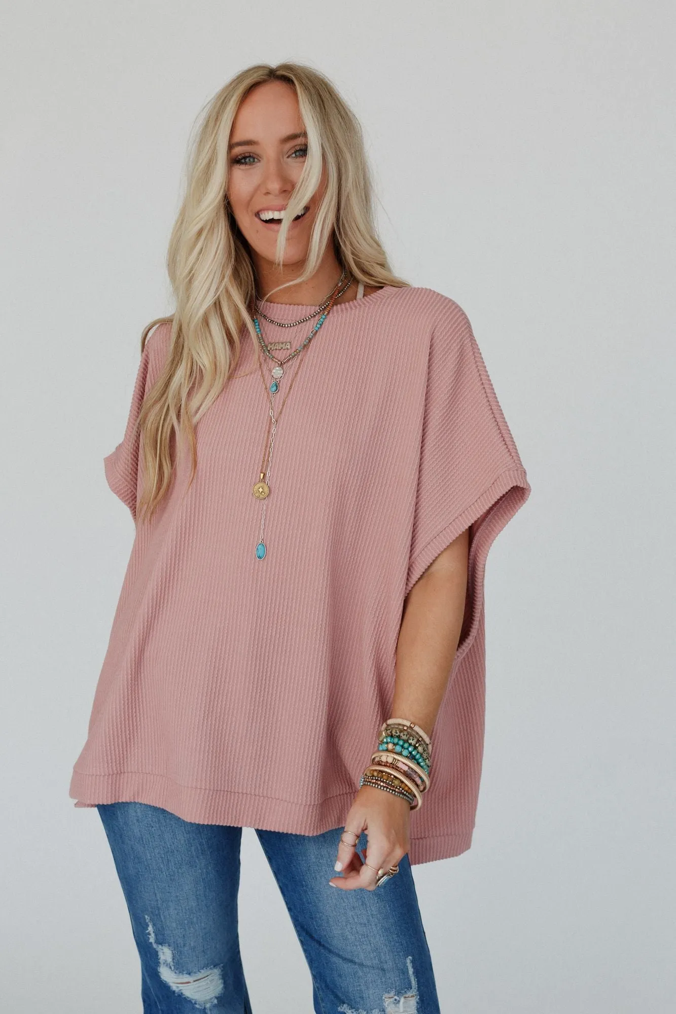 Moon Glow Texture Knit Top - Rose Faded