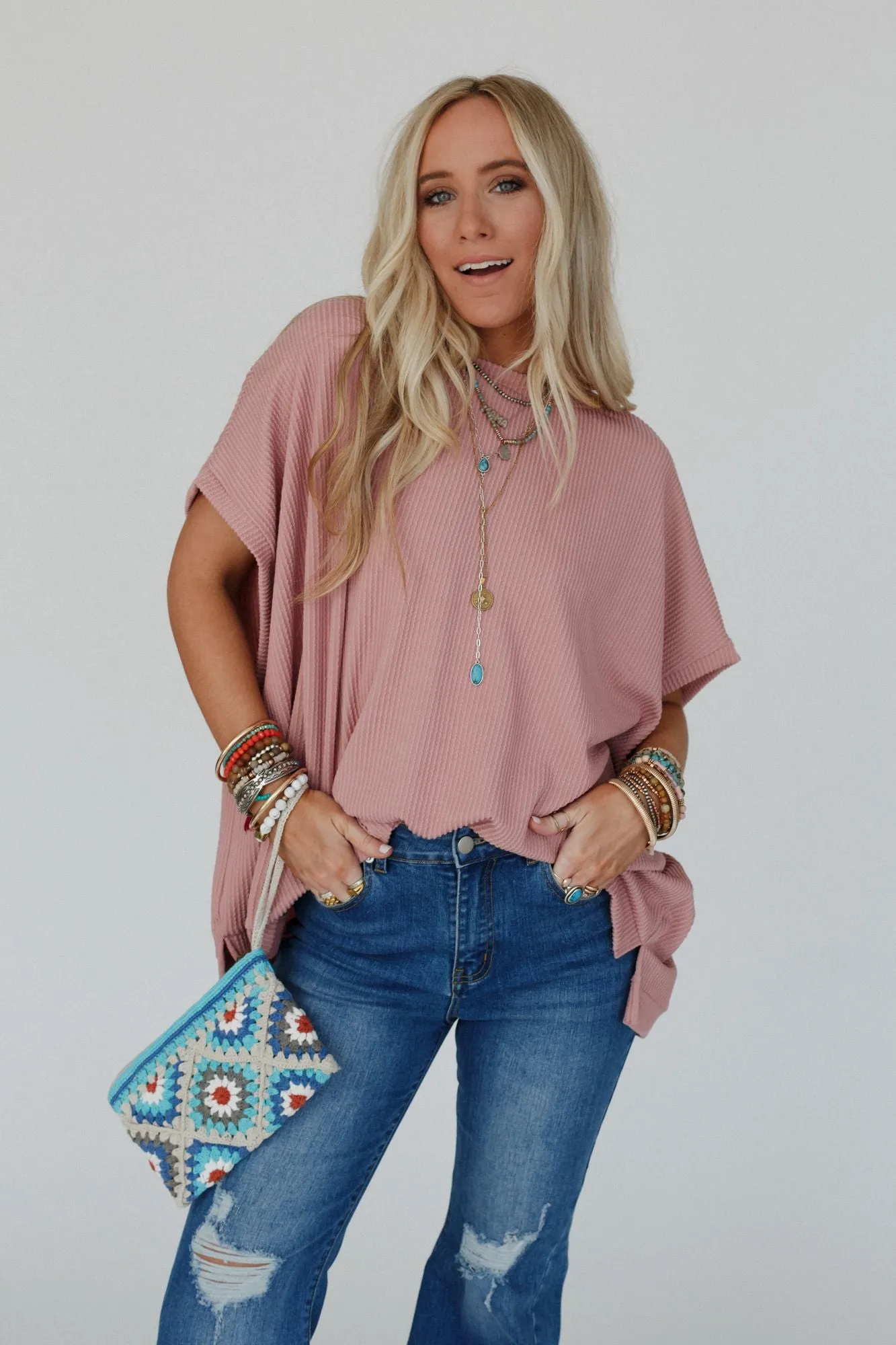 Moon Glow Texture Knit Top - Rose Faded