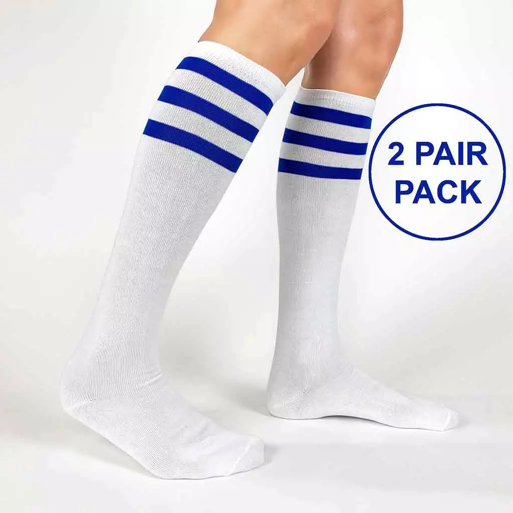 Navy Blue Striped Cotton Knee High Socks on Sale - 2 Pack