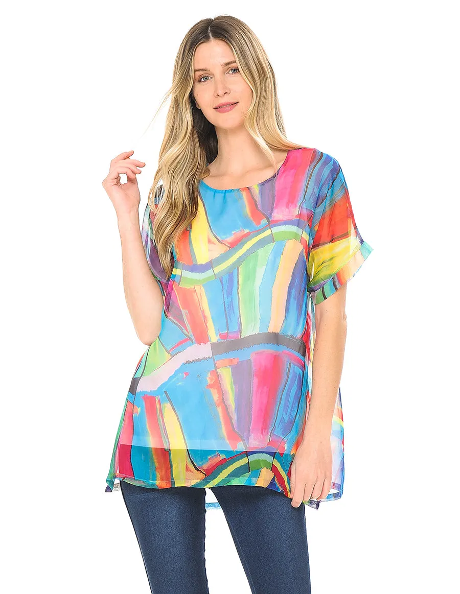 Palila Abstract Print Sheer Top