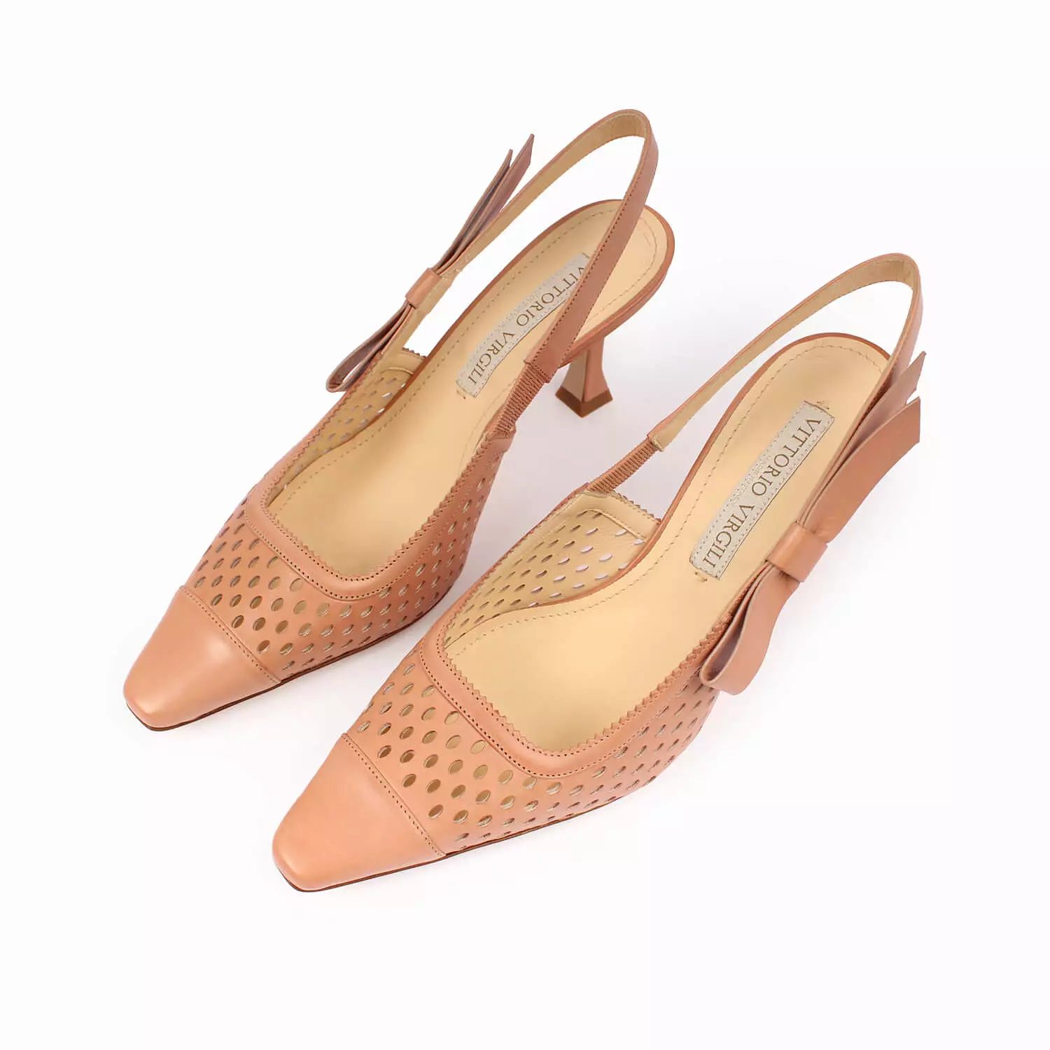 Peach women's leather sling back décolleté