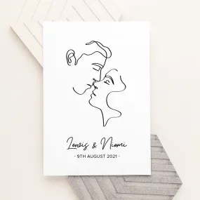 Personalised Romantic Line Art Kissing Couple Print