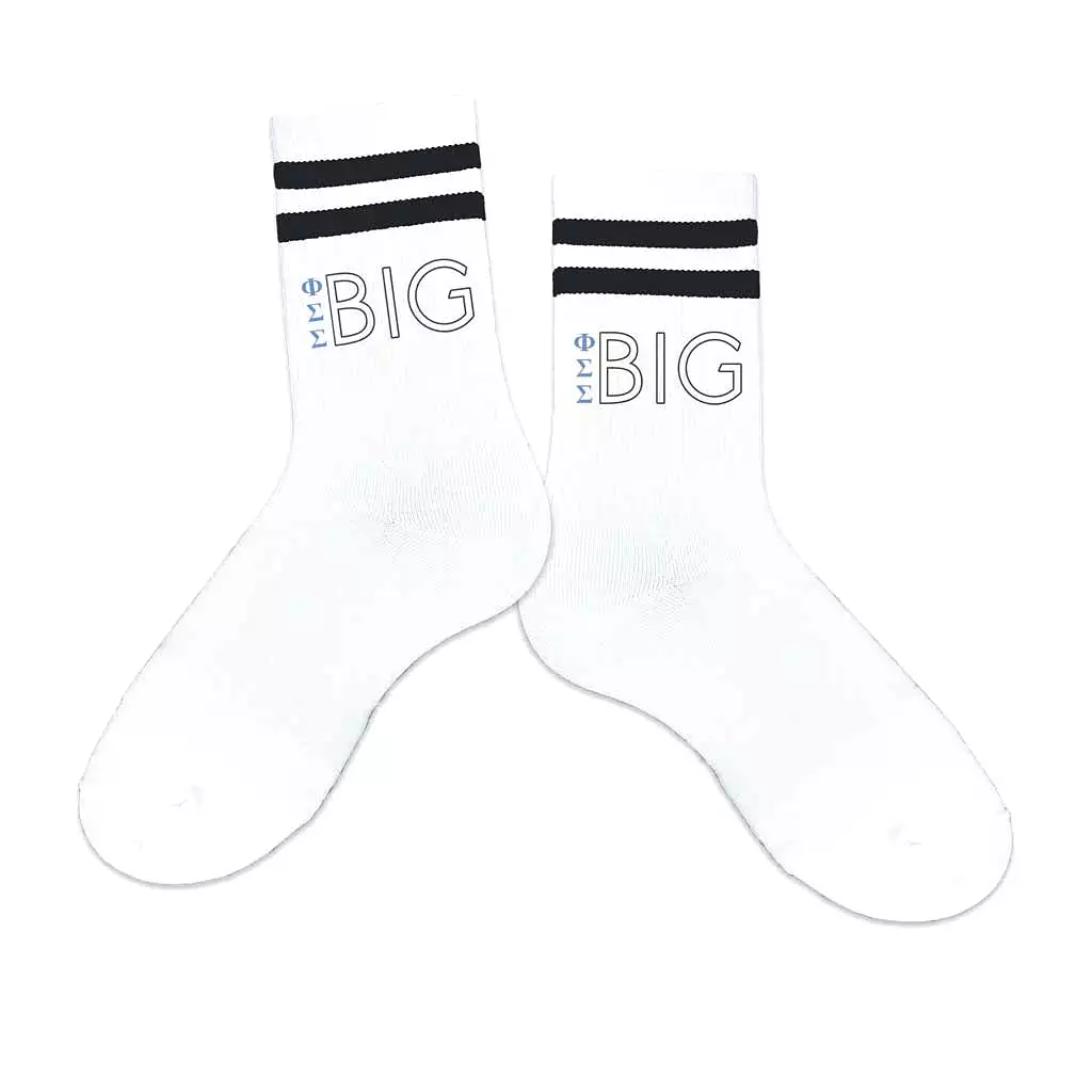 Phi Sigma Sigma Sorority Socks for your Big and Little with Greek Letters on Striped Cotton Crew Socks