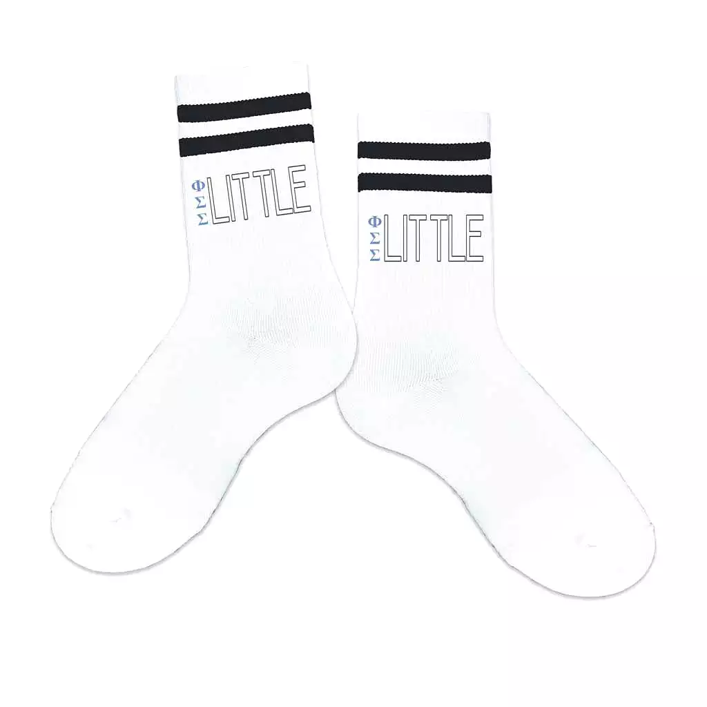 Phi Sigma Sigma Sorority Socks for your Big and Little with Greek Letters on Striped Cotton Crew Socks