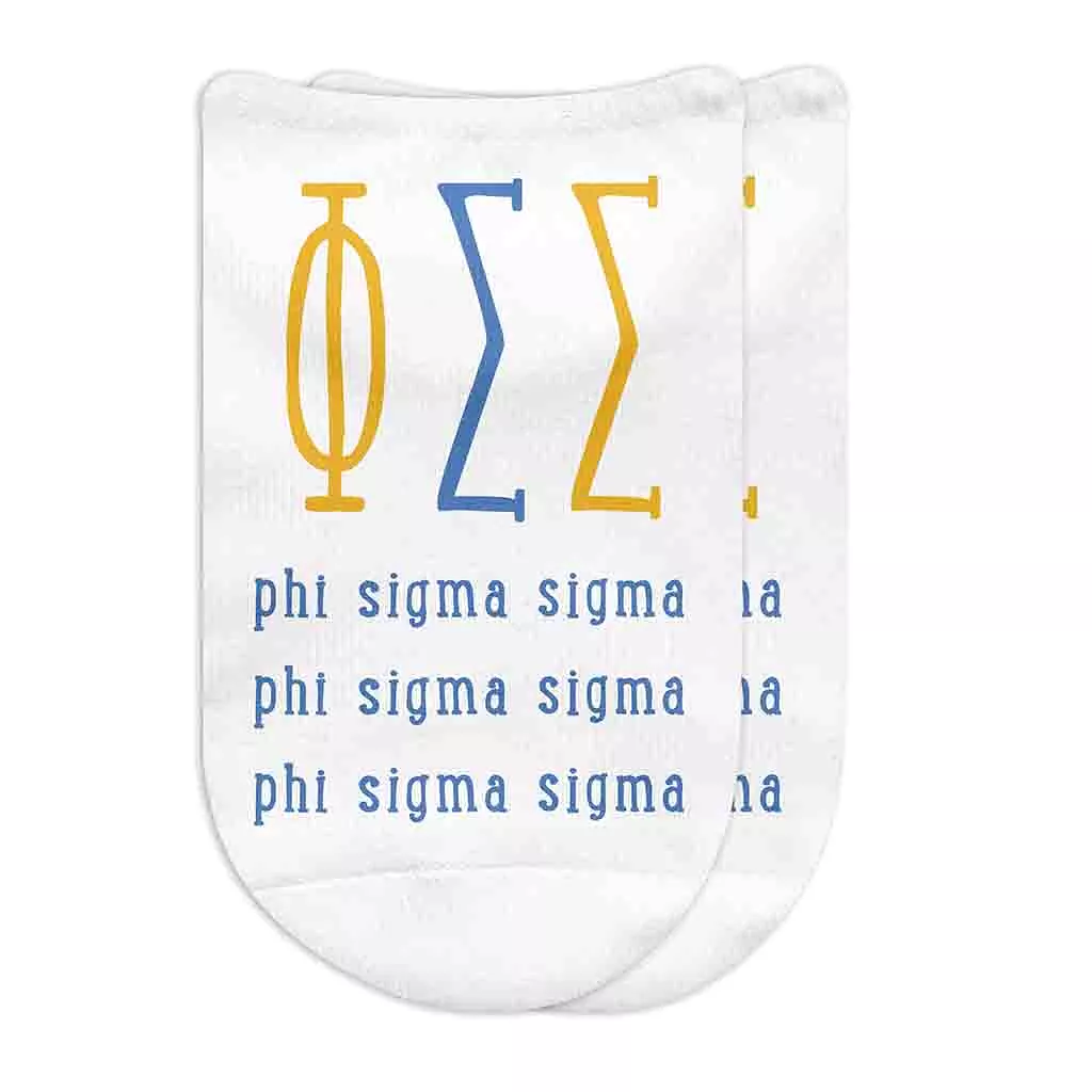 Phi Sigma Sigma Sorority Socks with Large Greek Letters, Printed on No Show Socks