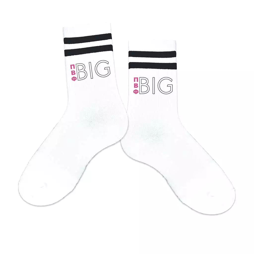 Pi Beta Phi Sorority Socks for your Big and Little with Greek Letters on Striped Cotton Crew Socks