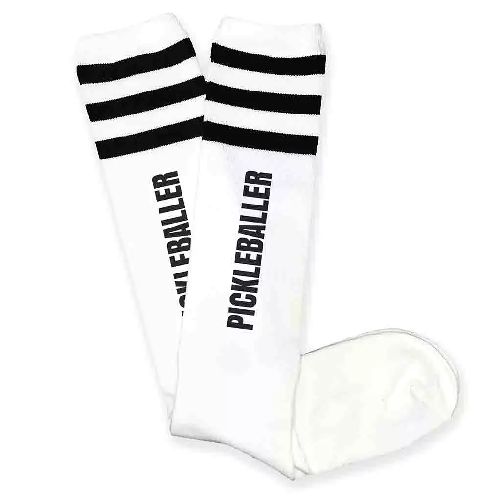 Pickleballer Cotton Knee High Socks with Stripes