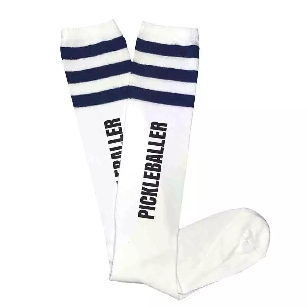 Pickleballer Cotton Knee High Socks with Stripes