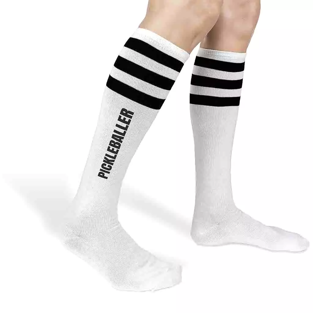 Pickleballer Cotton Knee High Socks with Stripes