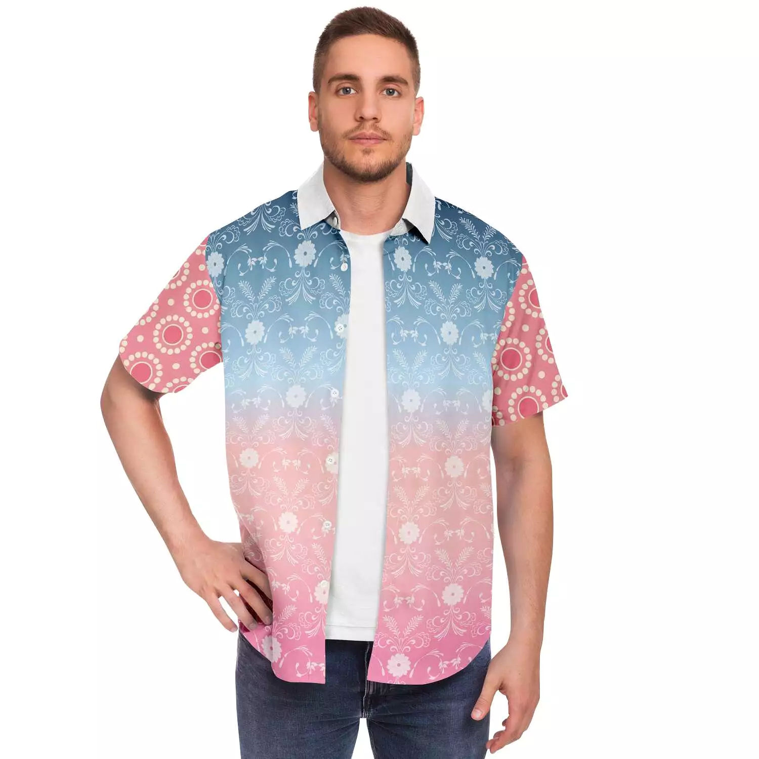 Pink Glacier Short Sleeve Button Down Shirt