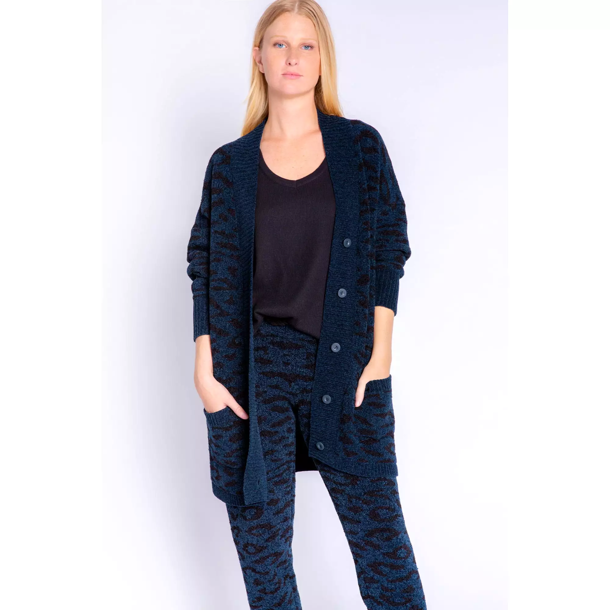 PJ Salvage Women's Royal Socialite Leopard Cardigan - NAVY