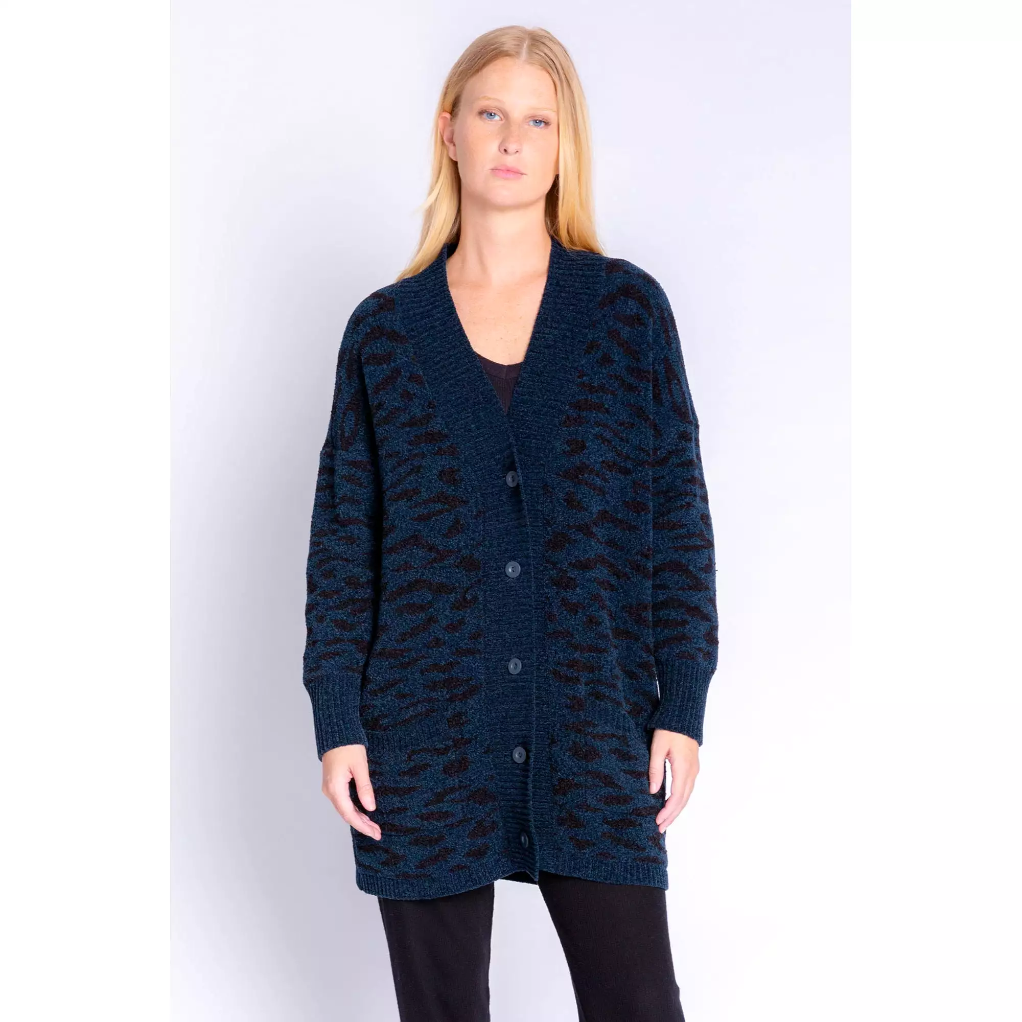 PJ Salvage Women's Royal Socialite Leopard Cardigan - NAVY