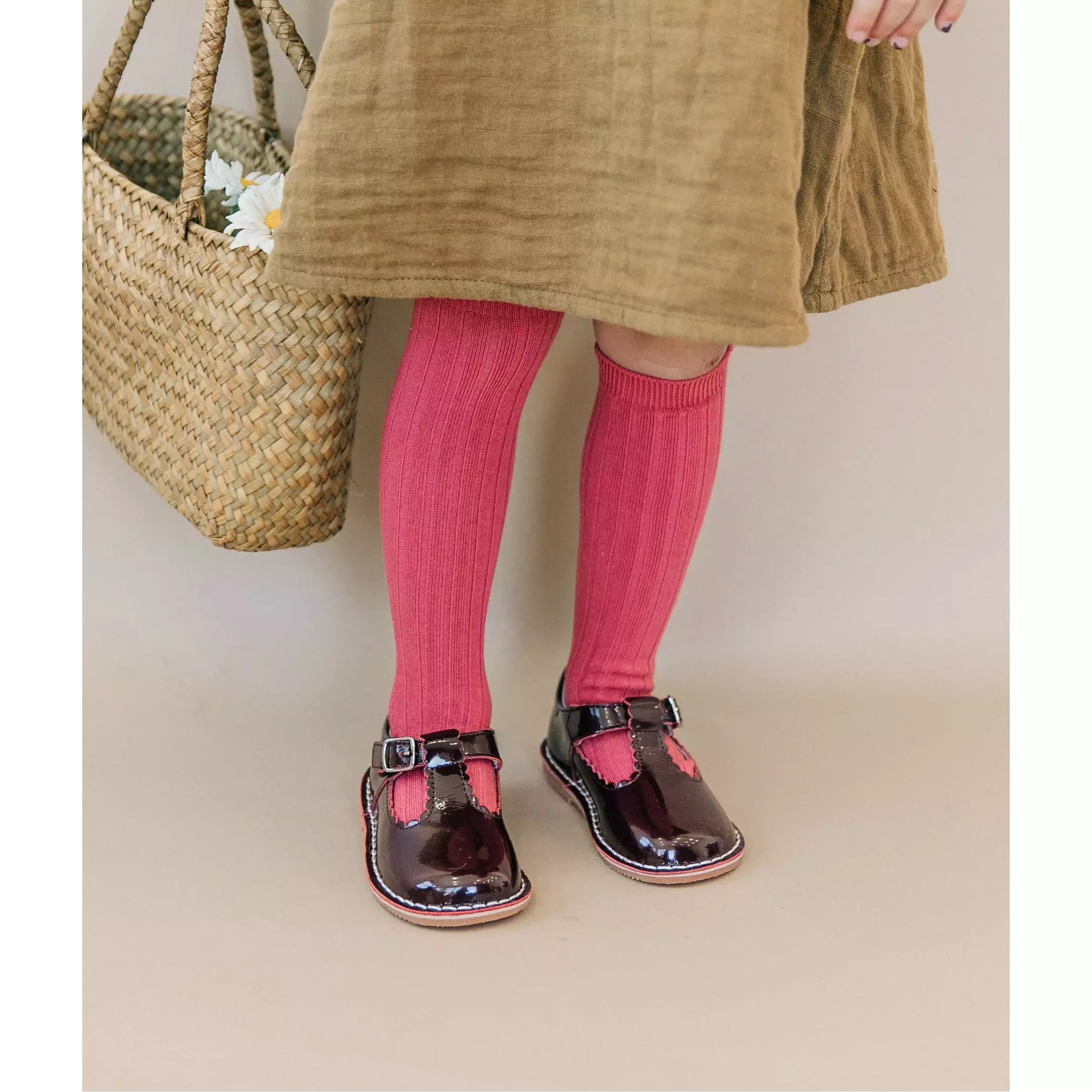 Ribbed Knee High Socks (Cherry)