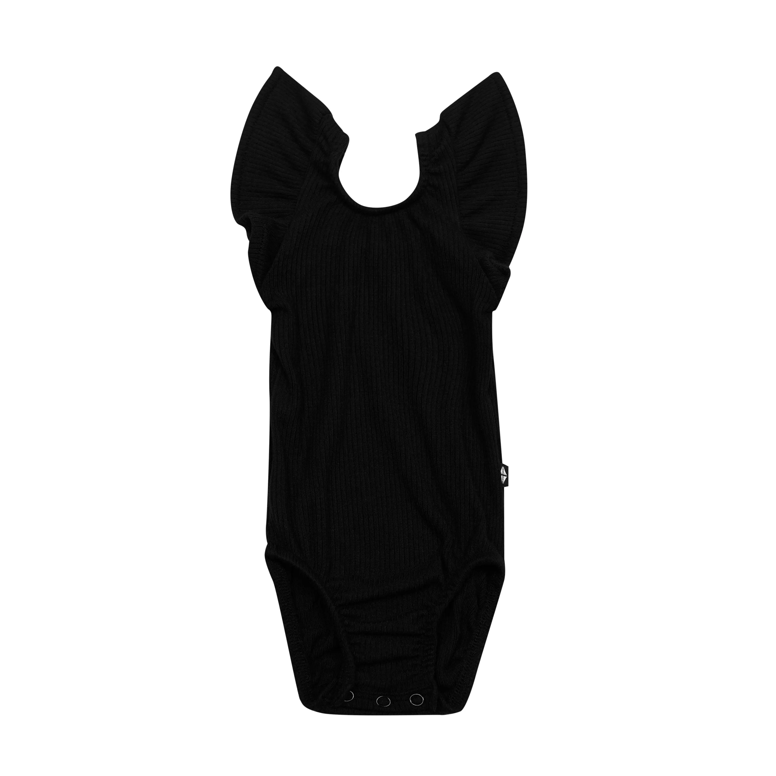 Ribbed Sleeveless Ruffle Leotard in Midnight