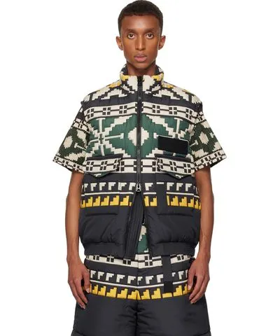 Sacai Black & Green Knit Pattern Quilted Vest