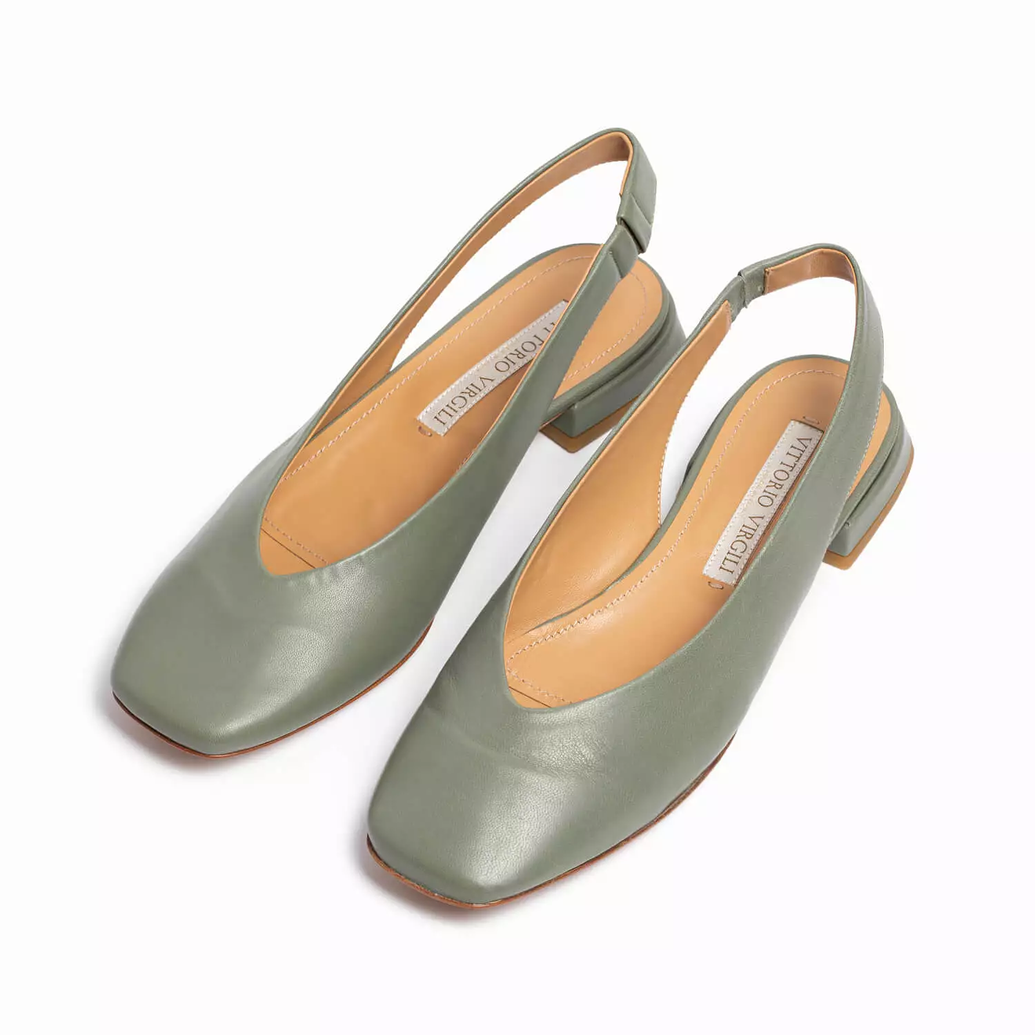 Sage green women's tassel leather sling back ballet flat