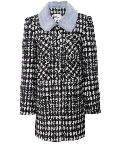 Self-Portrait Check Boucle Faux Fur Collar Jacket | Jules B