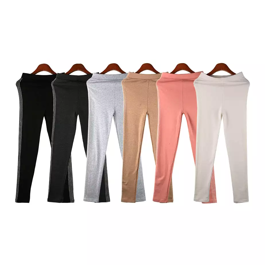 Side Stitched Striped Leggings Stockings Tights Cotton Stretch Elastic Basic Casual Sexy Korean Style Fashion Slim