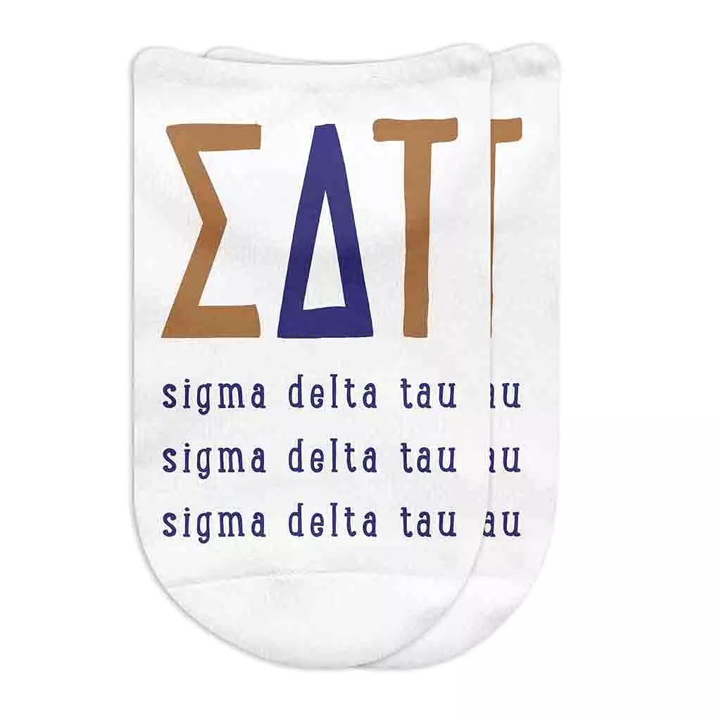 Sigma Delta Tau Sorority Socks with Large Greek Letters, Printed on No Show Socks