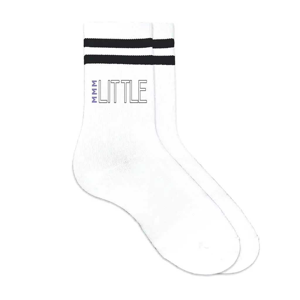 Sigma Sigma Sigma Sorority Socks for your Big and Little with Greek Letters on Striped Cotton Crew Socks