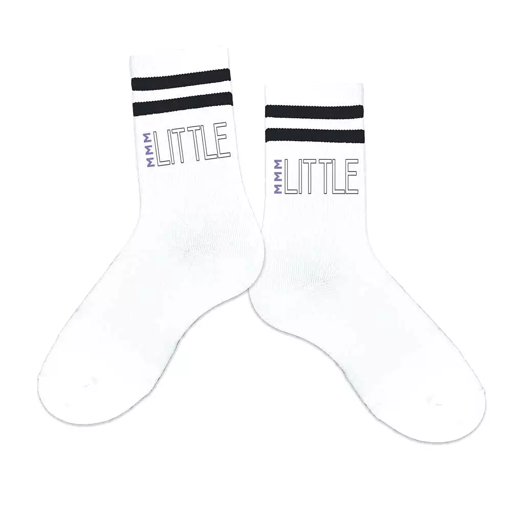 Sigma Sigma Sigma Sorority Socks for your Big and Little with Greek Letters on Striped Cotton Crew Socks