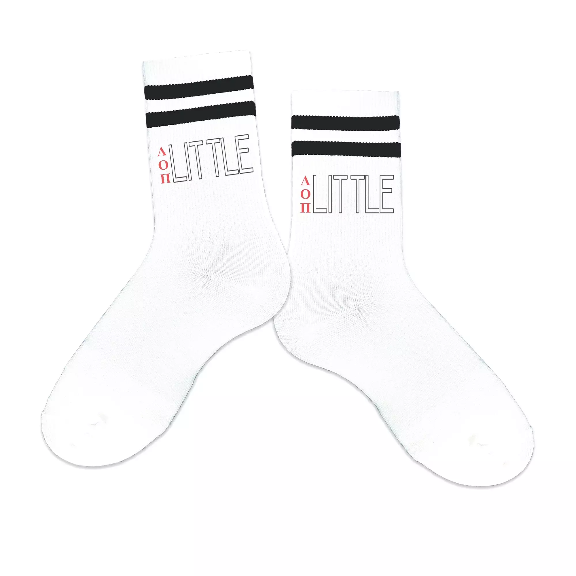 Sorority Socks for your LITTLE with Greek Letters on Striped Cotton Crew Socks