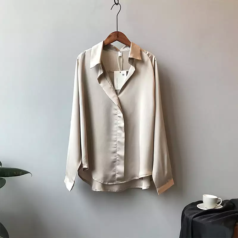 Spring satin shirt women's long-sleeved top