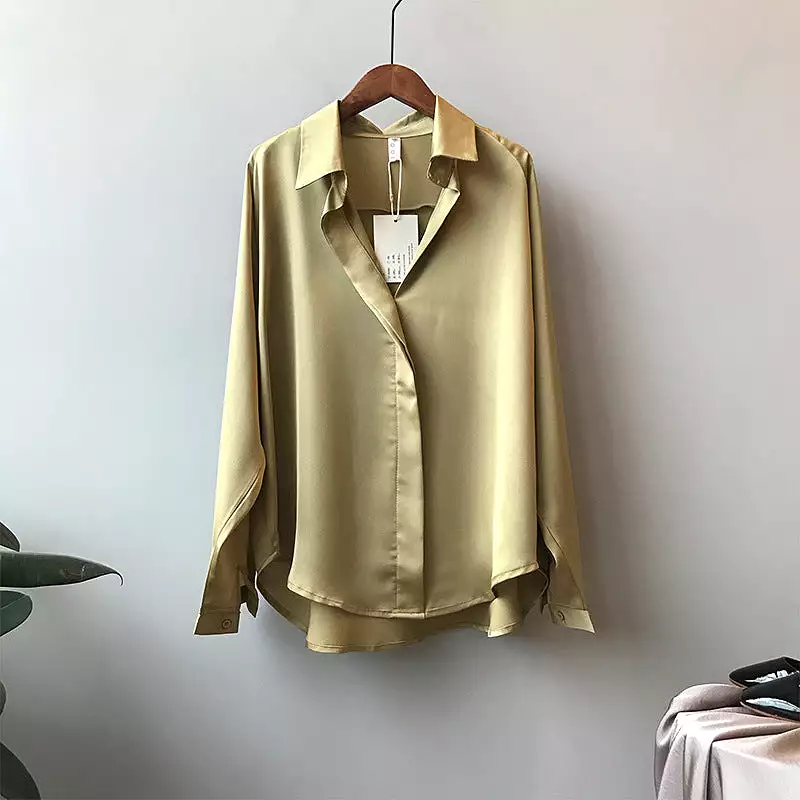 Spring satin shirt women's long-sleeved top