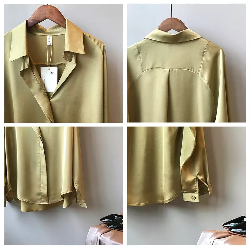 Spring satin shirt women's long-sleeved top