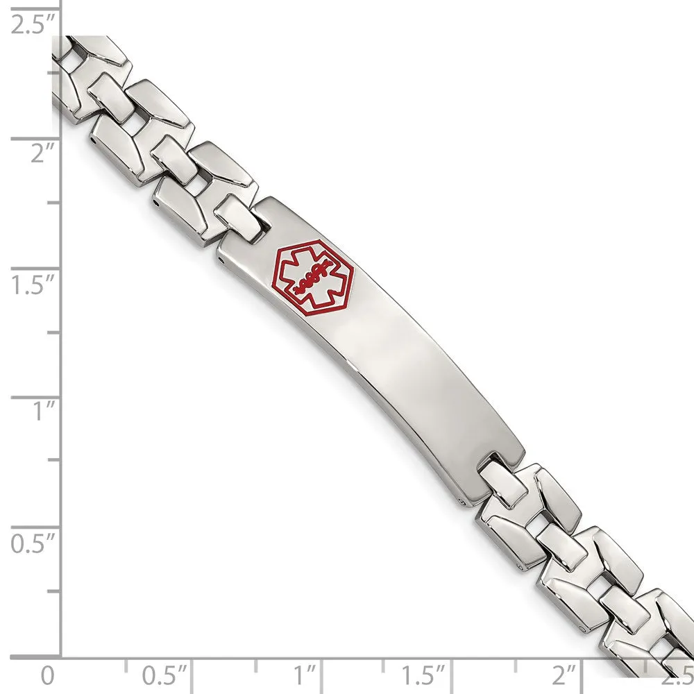 Stainless Steel Red Enamel Medical I.D. Bracelet, 8 Inch