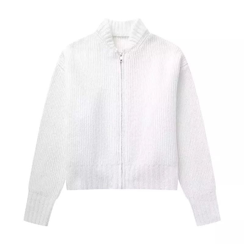 Stand Collar Crop Women Cardigan Sweater