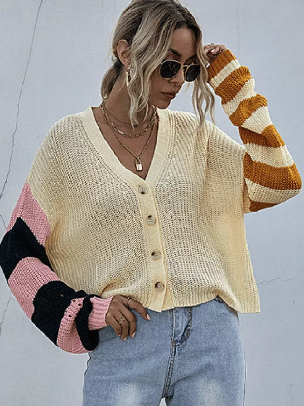 Stitching  Women Cardigan Sweater