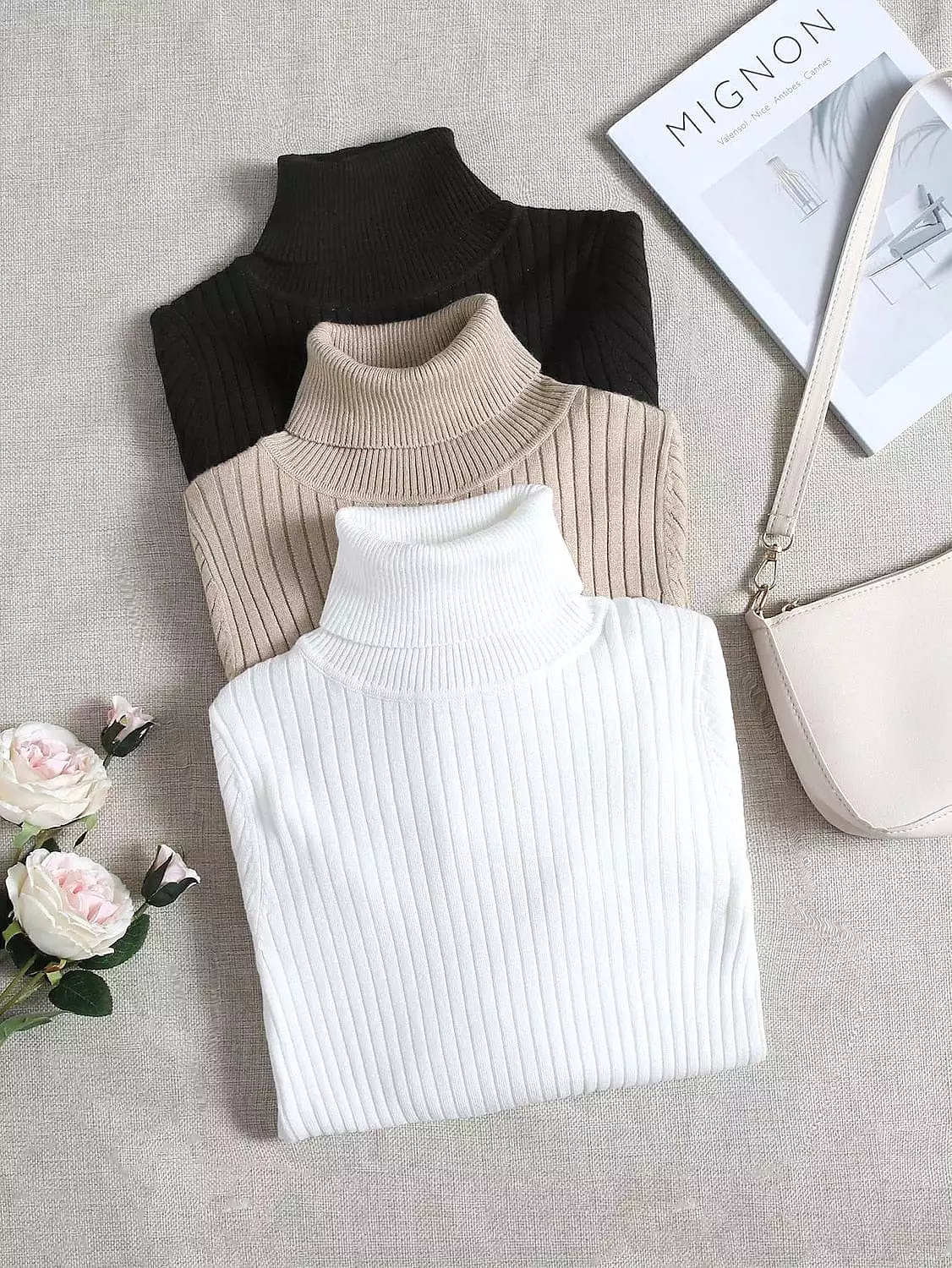 Stylish Women's Turtleneck Ribbed Knit Pullover Sweater